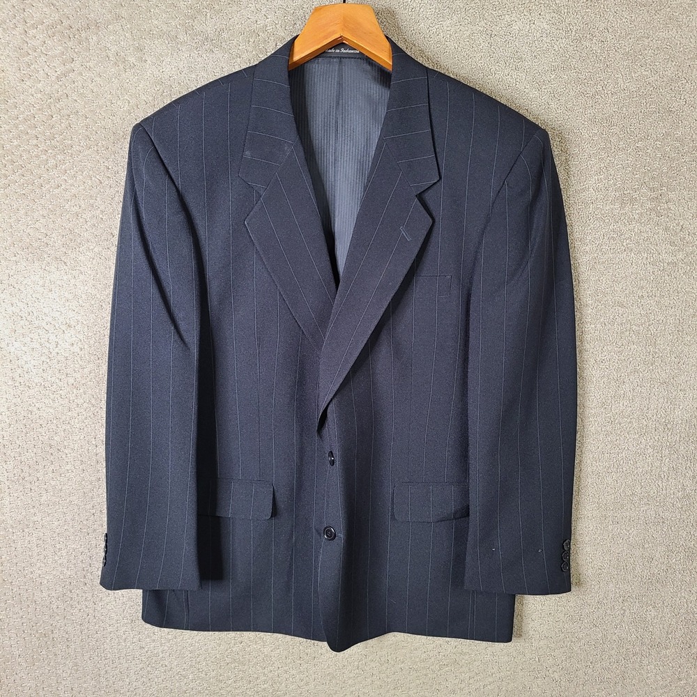 Club International Jacket‎ Mens 44R Blue Striped Polyester Blazer 2 Button Coat